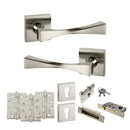 Senza Pari Guido Door Handle Pack (Euro Lock Set - 3" CE Sashlock, 4" Fire Rated Hinges x3) - Satin Nickel - ADPSP190SN23 - Choice Handles