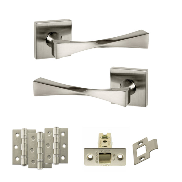 Senza Pari Guido Door Handle Pack (Latch Set - 3" CE Latch, 3" Fire Rated Hinges x3) - Satin Nickel - ADPSP190SN2 - Choice Handles