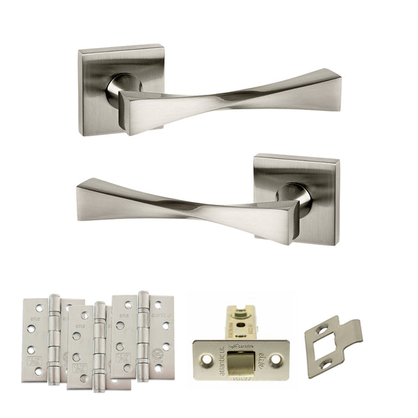 Senza Pari Guido Door Handle Pack (Latch Set - 2.5" CE Latch, 4" Fire Rated Hinges x3) - Satin Nickel - ADPSP190SN3 - Choice Handles