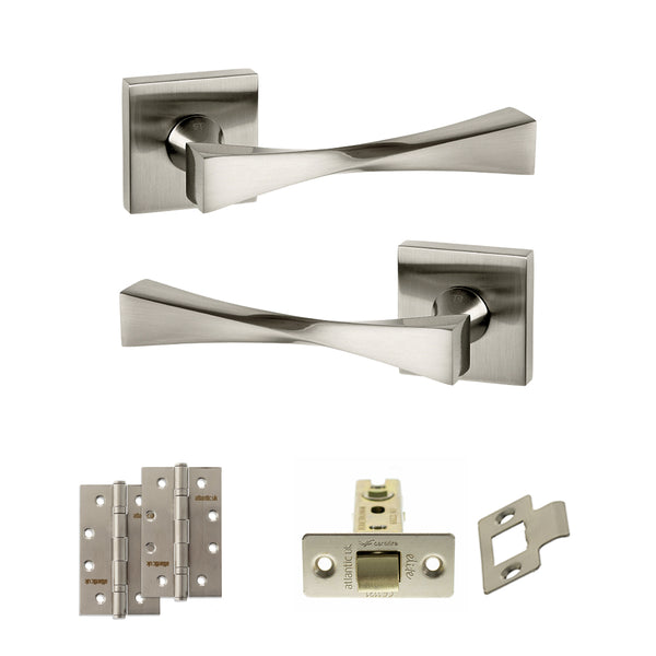 Senza Pari Guido Door Handle Pack (Latch Set - 2.5" CE Latch, 4" Slim Knuckle Hinges x2) - Satin Nickel - ADPSP190SN5 - Choice Handles