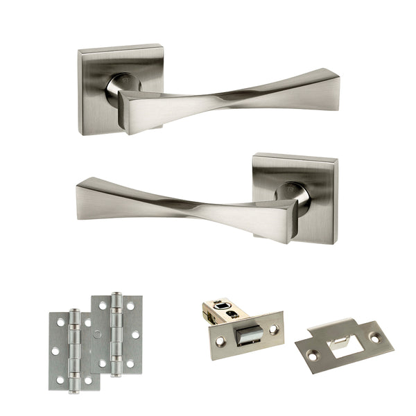 Senza Pari Guido Door Handle Pack (Latch Set - 2.5" Latch, 3" Hinges x2) - Satin Nickel - ADPSP190SN7 - Choice Handles