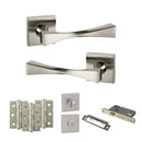 Senza Pari Guido Door Handle Pack (Bathroom Set - 3" CE Bathroom Lock, 3" Fire Rated Hinges x3) - Satin Nickel - ADPSP190SN9 - Choice Handles