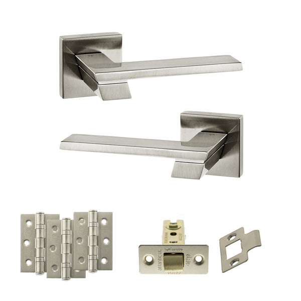 Senza Pari Giovanni Door Handle Pack (Latch Set - 2.5" CE Latch, 3" Fire Rated Hinges x3) - Satin Nickel - ADPSP203SN1 - Choice Handles