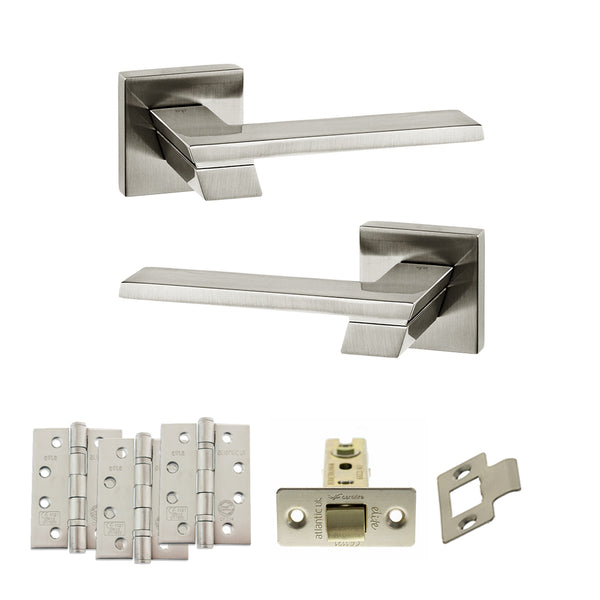Senza Pari Giovanni Door Handle Pack (Latch Set - 2.5" CE Latch, 4" Fire Rated Hinges x3) - Satin Nickel - ADPSP203SN3 - Choice Handles