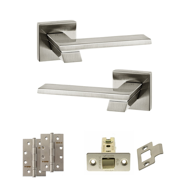 Senza Pari Giovanni Door Handle Pack (Latch Set - 2.5" CE Latch, 4" Slim Knuckle Hinges x2) - Satin Nickel - ADPSP203SN5 - Choice Handles