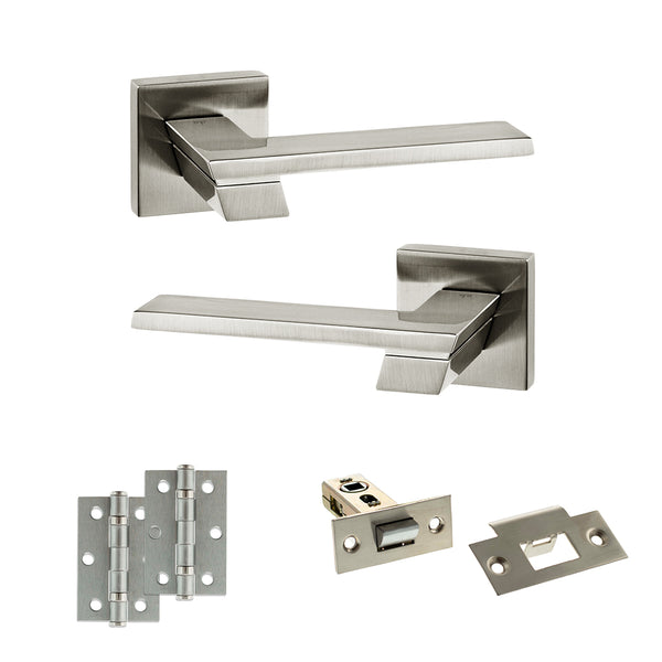 Senza Pari Giovanni Door Handle Pack (Latch Set - 2.5" Latch, 3" Hinges x2) - Satin Nickel - ADPSP203SN7 - Choice Handles