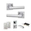Senza Pari Davoli Door Handle Pack (Bathroom Set - 3" CE Bathroom Lock, 4" Slim Knuckle Hinges x2) - Polished Chrome - ADPSP216PC13 - Choice Handles