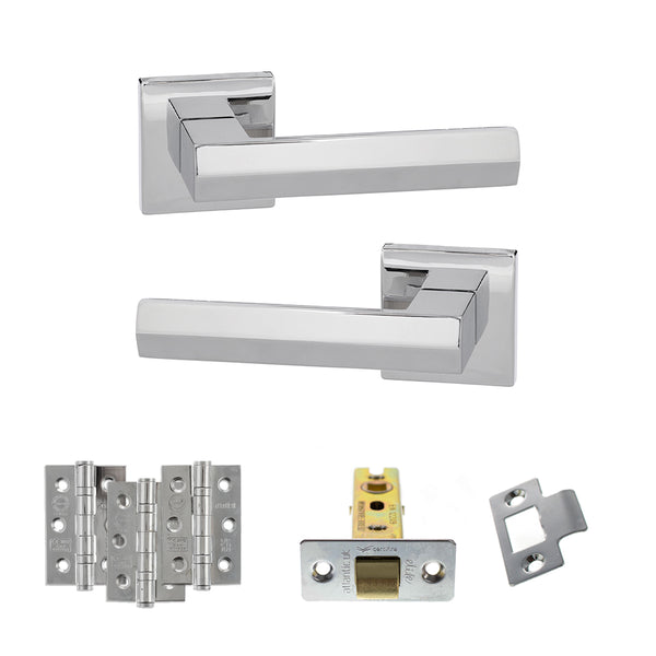Senza Pari Davoli Door Handle Pack (Latch Set - 3" CE Latch, 3" Fire Rated Hinges x3) - Polished Chrome - ADPSP216PC2 - Choice Handles
