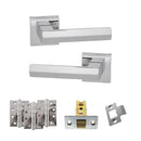 Senza Pari Davoli Door Handle Pack (Latch Set - 3" CE Latch, 4" Fire Rated Hinges x3) - Polished Chrome - ADPSP216PC4 - Choice Handles