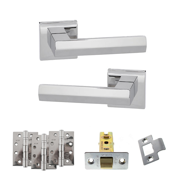 Senza Pari Davoli Door Handle Pack (Latch Set - 3" CE Latch, 4" Fire Rated Hinges x3) - Polished Chrome - ADPSP216PC4 - Choice Handles