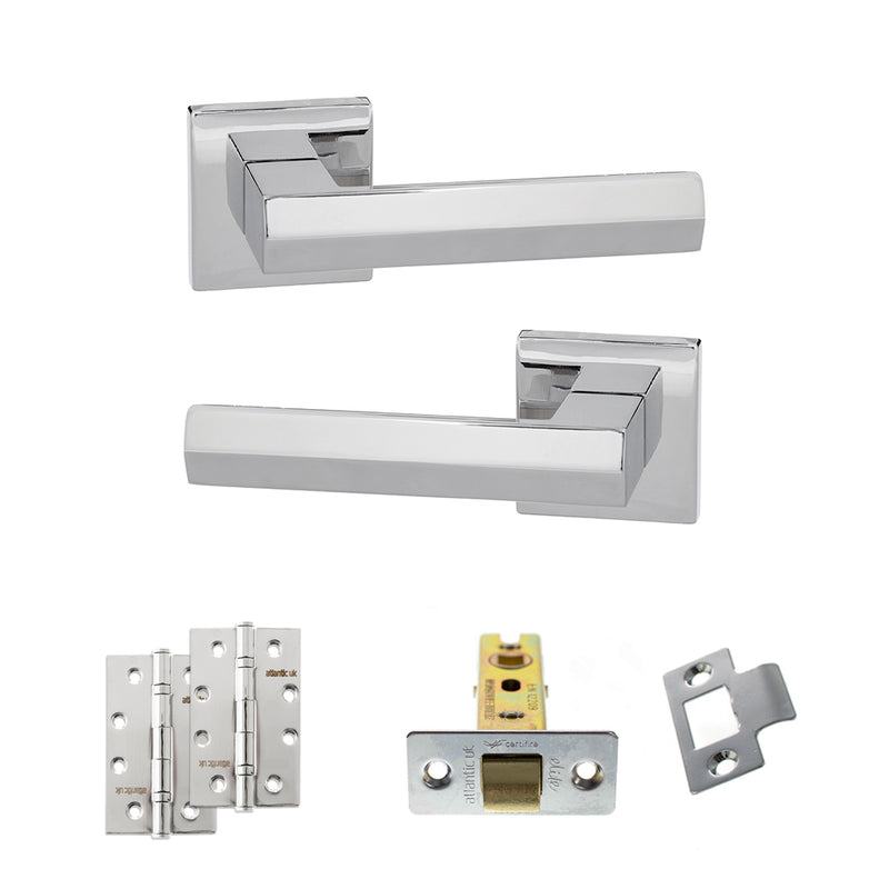 Senza Pari Davoli Door Handle Pack (Latch Set - 3" CE Latch, 4" Slim Knuckle Hinges x2) - Polished Chrome - ADPSP216PC6 - Choice Handles
