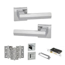 Senza Pari Davoli Door Handle Pack (Bathroom Set - 2.5" CE Bathroom Lock, 3" Fire Rated Hinges x3) - Polished Chrome - ADPSP216PC8 - Choice Handles