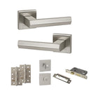 Senza Pari Davoli Door Handle Pack (Bathroom Set - 3" CE Bathroom Lock, 4" Slim Knuckle Hinges x2) - Satin Nickel - ADPSP216SN13 - Choice Handles