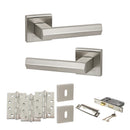 Senza Pari Davoli Door Handle Pack (3 Lever Lock Set - 2.5" CE Sashlock, 4" Fire Rated Hinges x3) - Satin Nickel - ADPSP216SN16 - Choice Handles