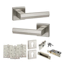 Senza Pari Davoli Door Handle Pack (Euro Lock Set - 2.5" CE Sashlock, 4" Fire Rated Hinges x3) - Satin Nickel - ADPSP216SN22 - Choice Handles