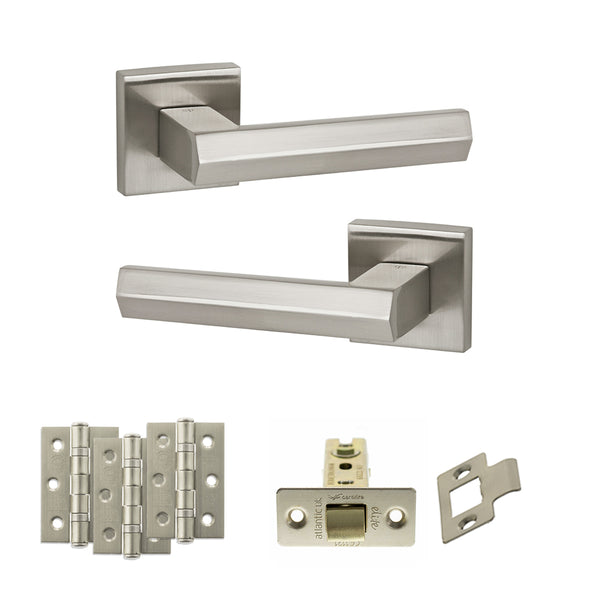 Senza Pari Davoli Door Handle Pack (Latch Set - 3" CE Latch, 3" Fire Rated Hinges x3) - Satin Nickel - ADPSP216SN2 - Choice Handles