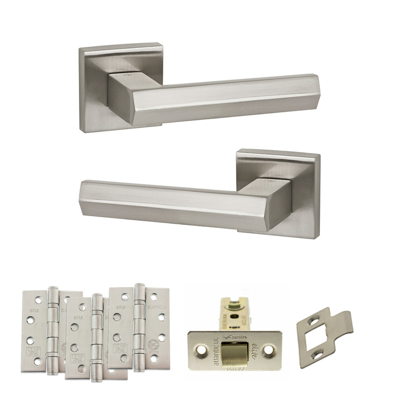 Senza Pari Davoli Door Handle Pack (Latch Set - 2.5" CE Latch, 4" Fire Rated Hinges x3) - Satin Nickel - ADPSP216SN3 - Choice Handles