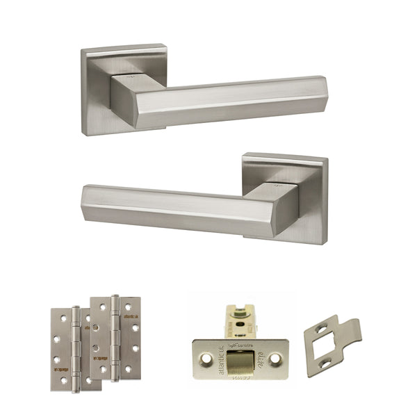 Senza Pari Davoli Door Handle Pack (Latch Set - 3" CE Latch, 4" Slim Knuckle Hinges x2) - Satin Nickel - ADPSP216SN6 - Choice Handles