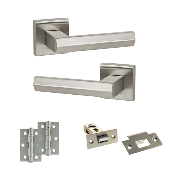 Senza Pari Davoli Door Handle Pack (Latch Set - 2.5" Latch, 3" Hinges x2) - Satin Nickel - ADPSP216SN7 - Choice Handles