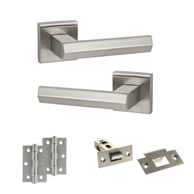 Senza Pari Davoli Door Handle Pack (Latch Set - 2.5" Latch, 3" Hinges x2) - Satin Nickel - ADPSP216SN7 - Choice Handles