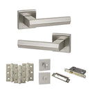 Senza Pari Davoli Door Handle Pack (Bathroom Set - 2.5" CE Bathroom Lock, 3" Fire Rated Hinges x3) - Satin Nickel - ADPSP216SN8 - Choice Handles