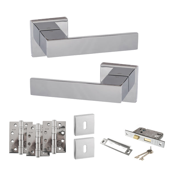 Senza Pari Panetti Door Handle Pack (3 Lever Lock Set - 3" CE Sashlock, 4" Fire Rated Hinges x3) - Polished Chrome - ADPSP217CP17 - Choice Handles