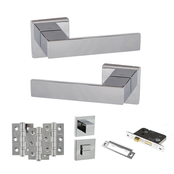 Senza Pari Panetti Door Handle Pack (Euro Lock Set - 3" CE Sashlock, 3" Fire Rated Hinges x3) - Polished Chrome - ADPSP217CP21 - Choice Handles