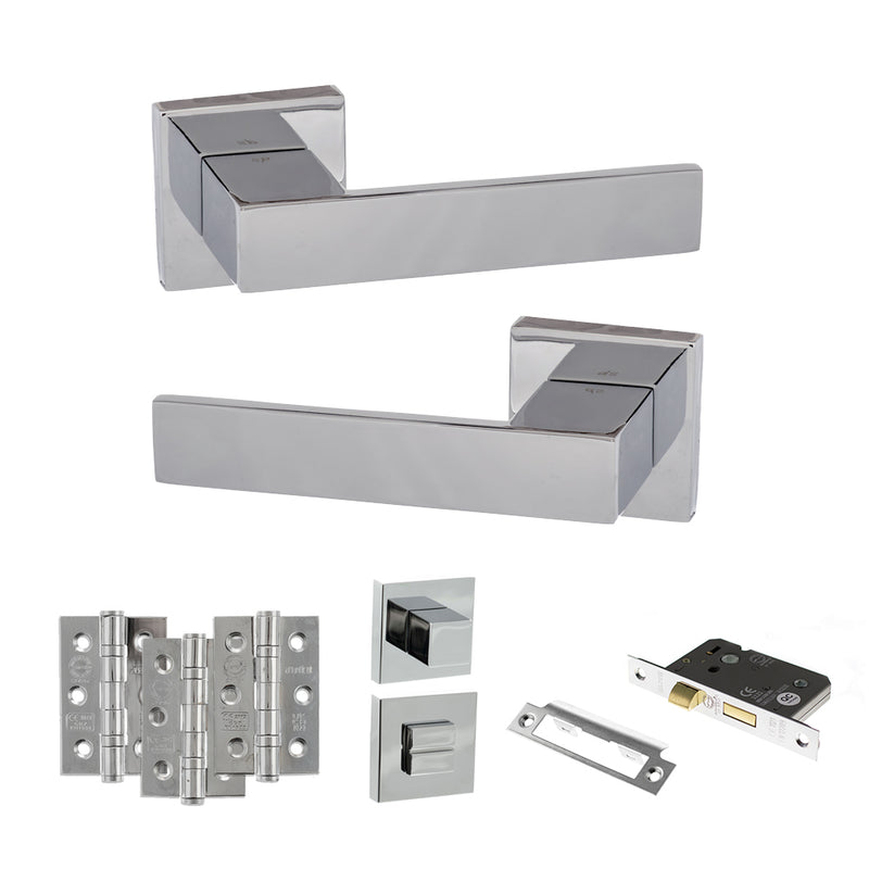 Senza Pari Panetti Door Handle Pack (Euro Lock Set - 3" CE Sashlock, 3" Fire Rated Hinges x3) - Polished Chrome - ADPSP217CP21 - Choice Handles