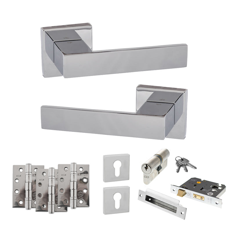 Senza Pari Panetti Door Handle Pack (Euro Lock Set - 2.5" CE Sashlock, 4" Fire Rated Hinges x3) - Polished Chrome - ADPSP217CP22 - Choice Handles