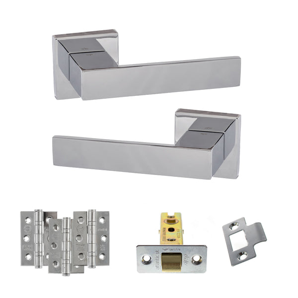 Senza Pari Panetti Door Handle Pack (Latch Set - 3" CE Latch, 3" Fire Rated Hinges x3) - Polished Chrome - ADPSP217CP2 - Choice Handles