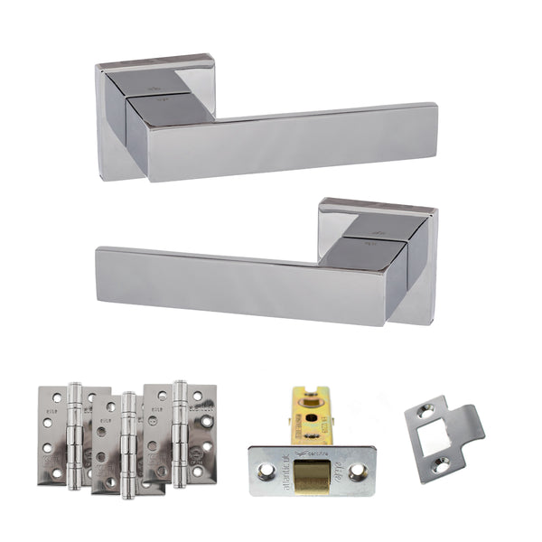 Senza Pari Panetti Door Handle Pack (Latch Set - 2.5" CE Latch, 4" Fire Rated Hinges x3) - Polished Chrome - ADPSP217CP3 - Choice Handles