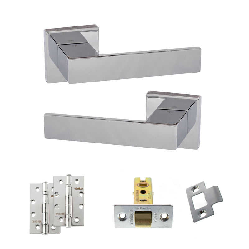 Senza Pari Panetti Door Handle Pack (Latch Set - 2.5" CE Latch, 4" Slim Knuckle Hinges x2) - Polished Chrome - ADPSP217CP5 - Choice Handles