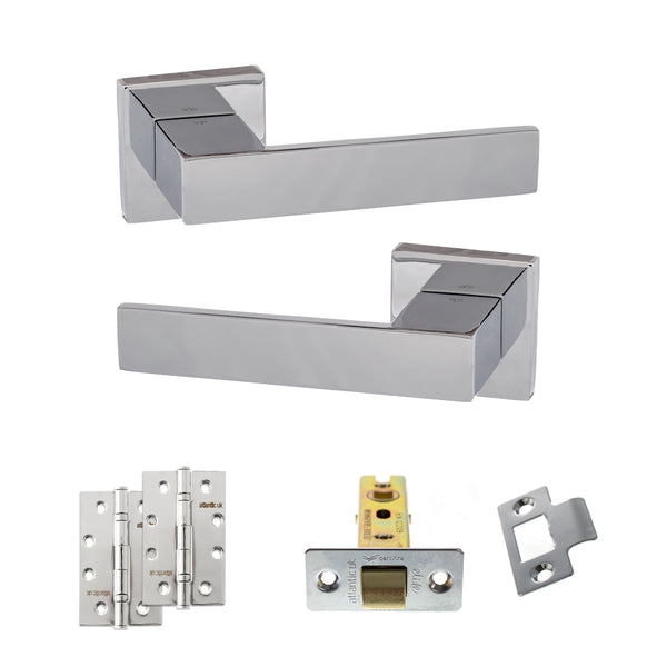 Senza Pari Panetti Door Handle Pack (Latch Set - 3" CE Latch, 4" Slim Knuckle Hinges x2) - Polished Chrome - ADPSP217CP6 - Choice Handles