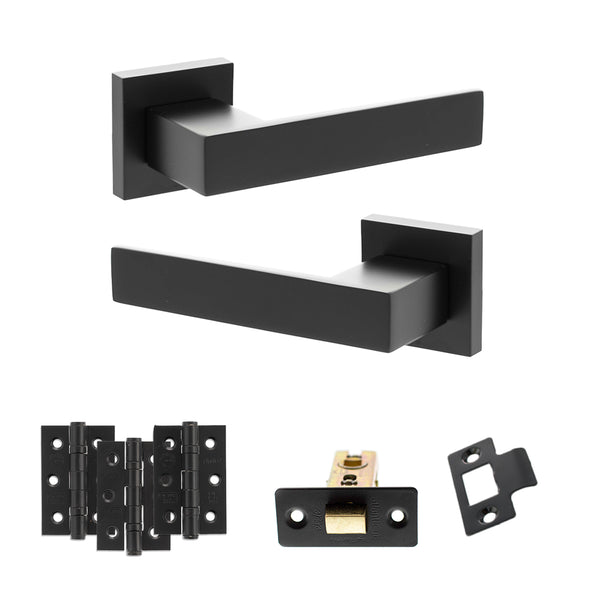 Senza Pari Panetti Door Handle Pack (Latch Set - 2.5" CE Latch, 3" Fire Rated Hinges x3) - Matt Black - ADPSP217MB1 - Choice Handles