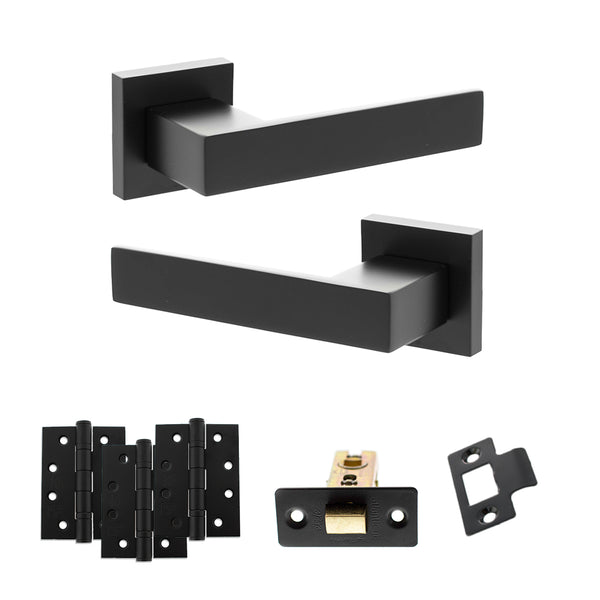 Senza Pari Panetti Door Handle Pack (Latch Set - 2.5" CE Latch, 4" Fire Rated Hinges x3) - Matt Black - ADPSP217MB3 - Choice Handles