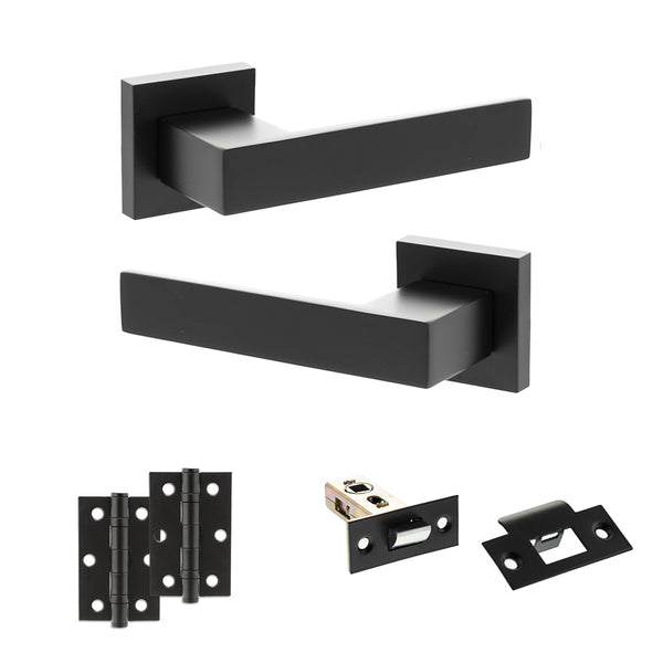 Senza Pari Panetti Door Handle Pack (Latch Set - 2.5" Latch, 3" Hinges x2) - Matt Black - ADPSP217MB7 - Choice Handles