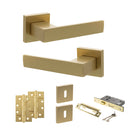 Senza Pari Panetti Door Handle Pack (3 Lever Lock Set - 3" CE Sashlock, 4" Slim Knuckle Hinges x2) - Satin Brass - ADPSP217SB19 - Choice Handles