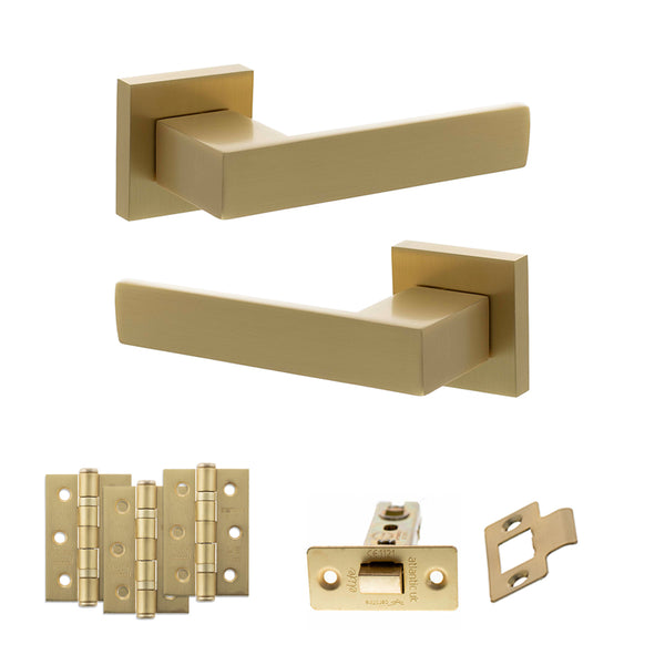 Senza Pari Panetti Door Handle Pack (Latch Set - 3" CE Latch, 3" Fire Rated Hinges x3) - Satin Brass - ADPSP217SB2 - Choice Handles