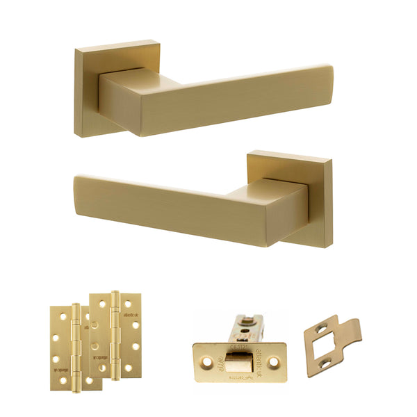 Senza Pari Panetti Door Handle Pack (Latch Set - 3" CE Latch, 4" Slim Knuckle Hinges x2) - Satin Brass - ADPSP217SB6 - Choice Handles