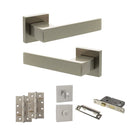 Senza Pari Panetti Door Handle Pack (Bathroom Set - 2.5" CE Bathroom Lock, 4" Slim Knuckle Hinges x2) - Satin Nickel - ADPSP217SN12 - Choice Handles