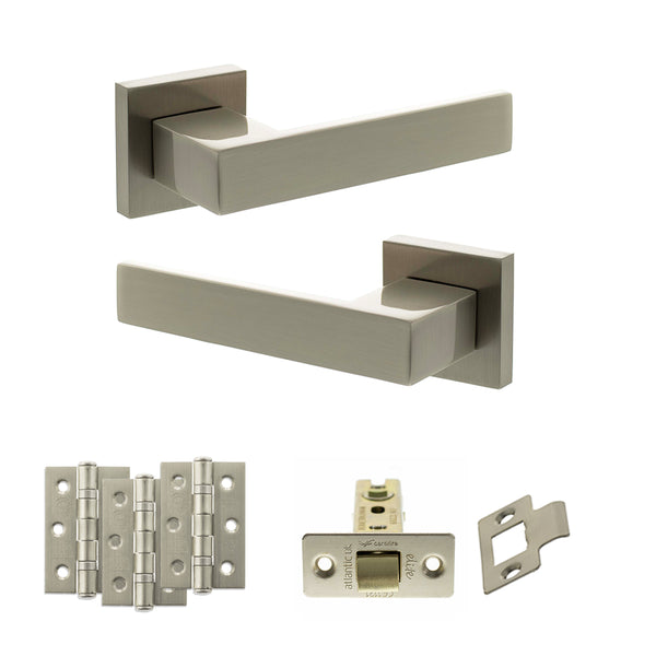 Senza Pari Panetti Door Handle Pack (Latch Set - 2.5" CE Latch, 3" Fire Rated Hinges x3) - Satin Nickel - ADPSP217SN1 - Choice Handles