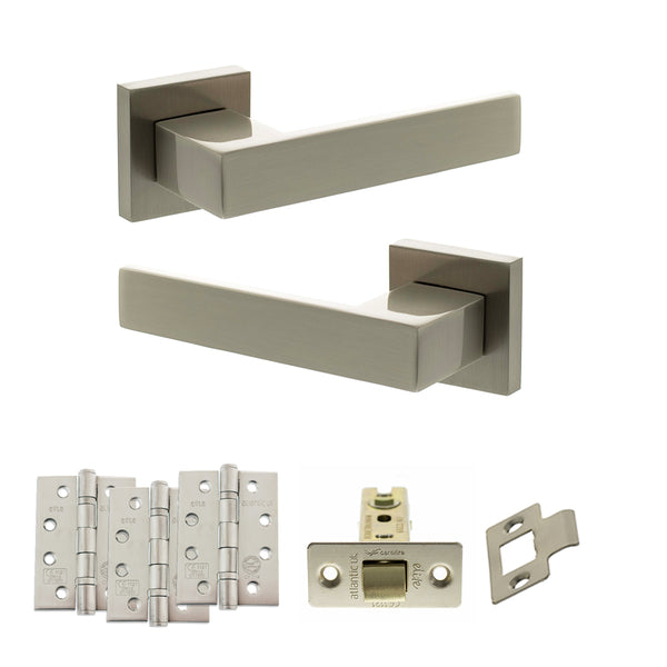 Senza Pari Panetti Door Handle Pack (Latch Set - 2.5" CE Latch, 4" Fire Rated Hinges x3) - Satin Nickel - ADPSP217SN3 - Choice Handles