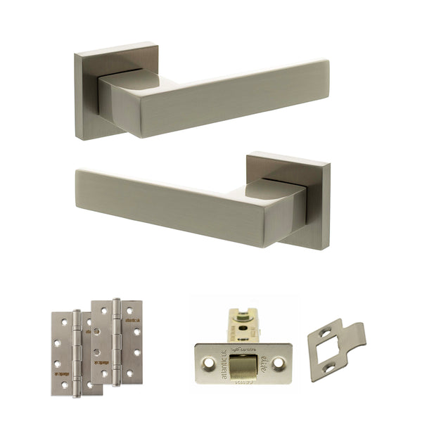 Senza Pari Panetti Door Handle Pack (Latch Set - 2.5" CE Latch, 4" Slim Knuckle Hinges x2) - Satin Nickel - ADPSP217SN5 - Choice Handles