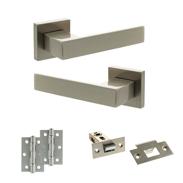 Senza Pari Panetti Door Handle Pack (Latch Set - 2.5" Latch, 3" Hinges x2) - Satin Nickel - ADPSP217SN7 - Choice Handles