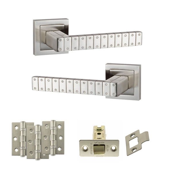 Senza Pari Bianca Door Handle Pack (Latch Set - 3" CE Latch, 3" Fire Rated Hinges x3) - Satin Nickel - ADPSPC193SN2 - Choice Handles