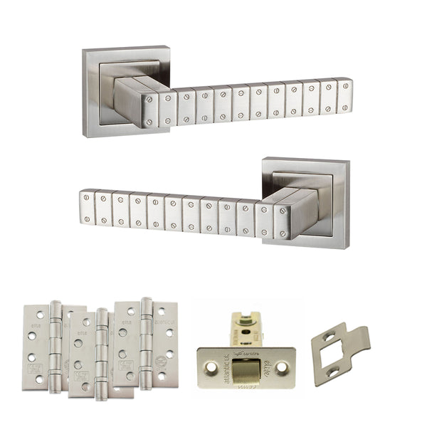 Senza Pari Bianca Door Handle Pack (Latch Set - 2.5" CE Latch, 4" Fire Rated Hinges x3) - Satin Nickel - ADPSPC193SN3 - Choice Handles