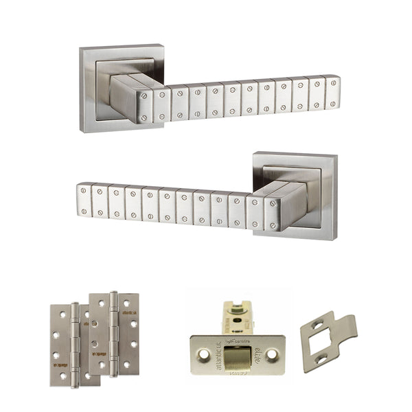 Senza Pari Bianca Door Handle Pack (Latch Set - 2.5" CE Latch, 4" Slim Knuckle Hinges x2) - Satin Nickel - ADPSPC193SN5 - Choice Handles