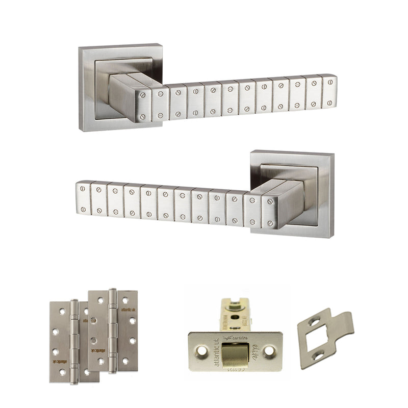 Senza Pari Bianca Door Handle Pack (Latch Set - 3" CE Latch, 4" Slim Knuckle Hinges x2) - Satin Nickel - ADPSPC193SN6 - Choice Handles
