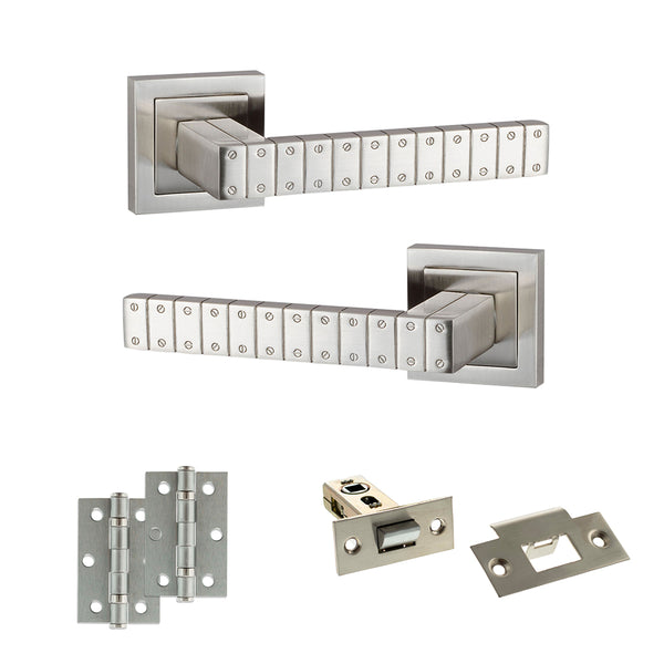 Senza Pari Bianca Door Handle Pack (Latch Set - 2.5" Latch, 3" Hinges x2) - Satin Nickel - ADPSPC193SN7 - Choice Handles