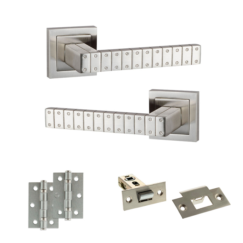 Senza Pari Bianca Door Handle Pack (Latch Set - 2.5" Latch, 3" Hinges x2) - Satin Nickel - ADPSPC193SN7 - Choice Handles